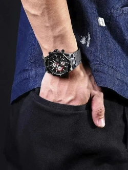 Часы наручные кварцевые NAVIFORCE на кожаном ремешке, серебристый/темно-серый W8750-03