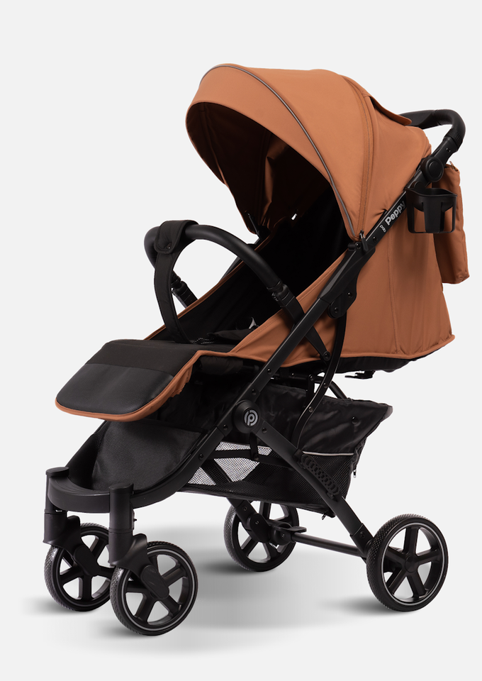 Peppy Коляска прогулочная Polo 2.0 (toffee) черная рама, сумка