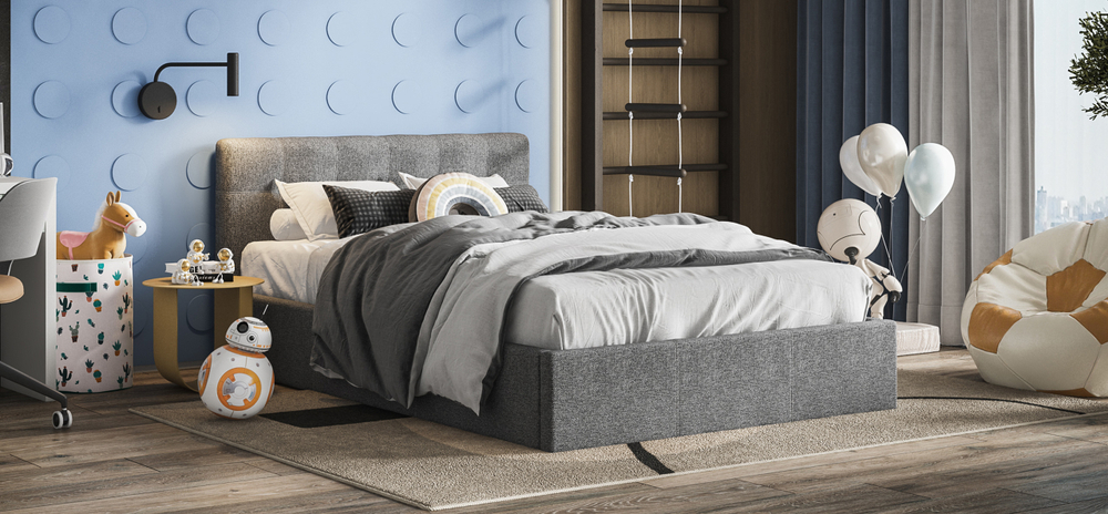 Белла Кровать+ПМ 140 Рогожка Мальмо серый