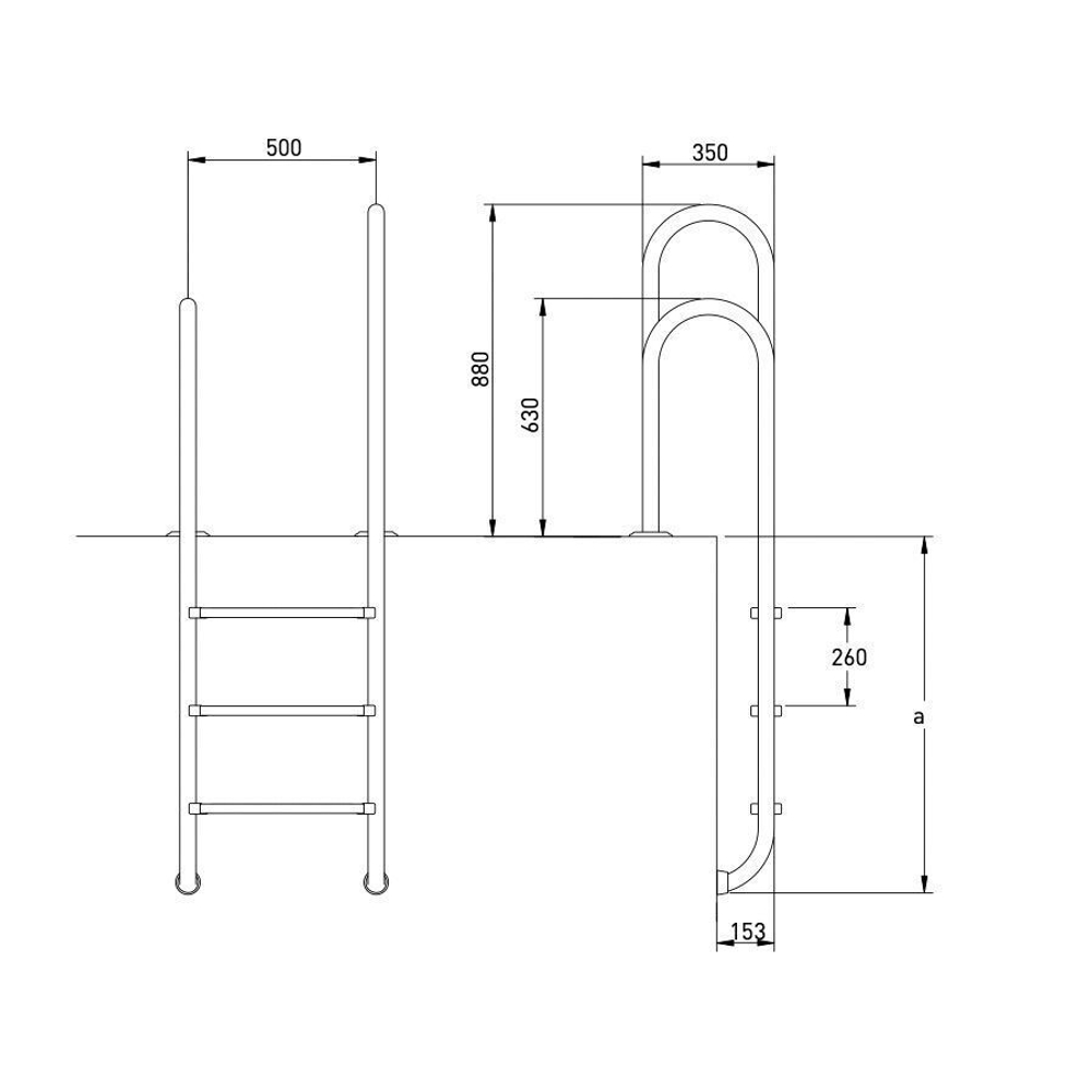 Лестница Hayward Asymmetric Muro AISI 304 (5 ступеней), для узкого борта