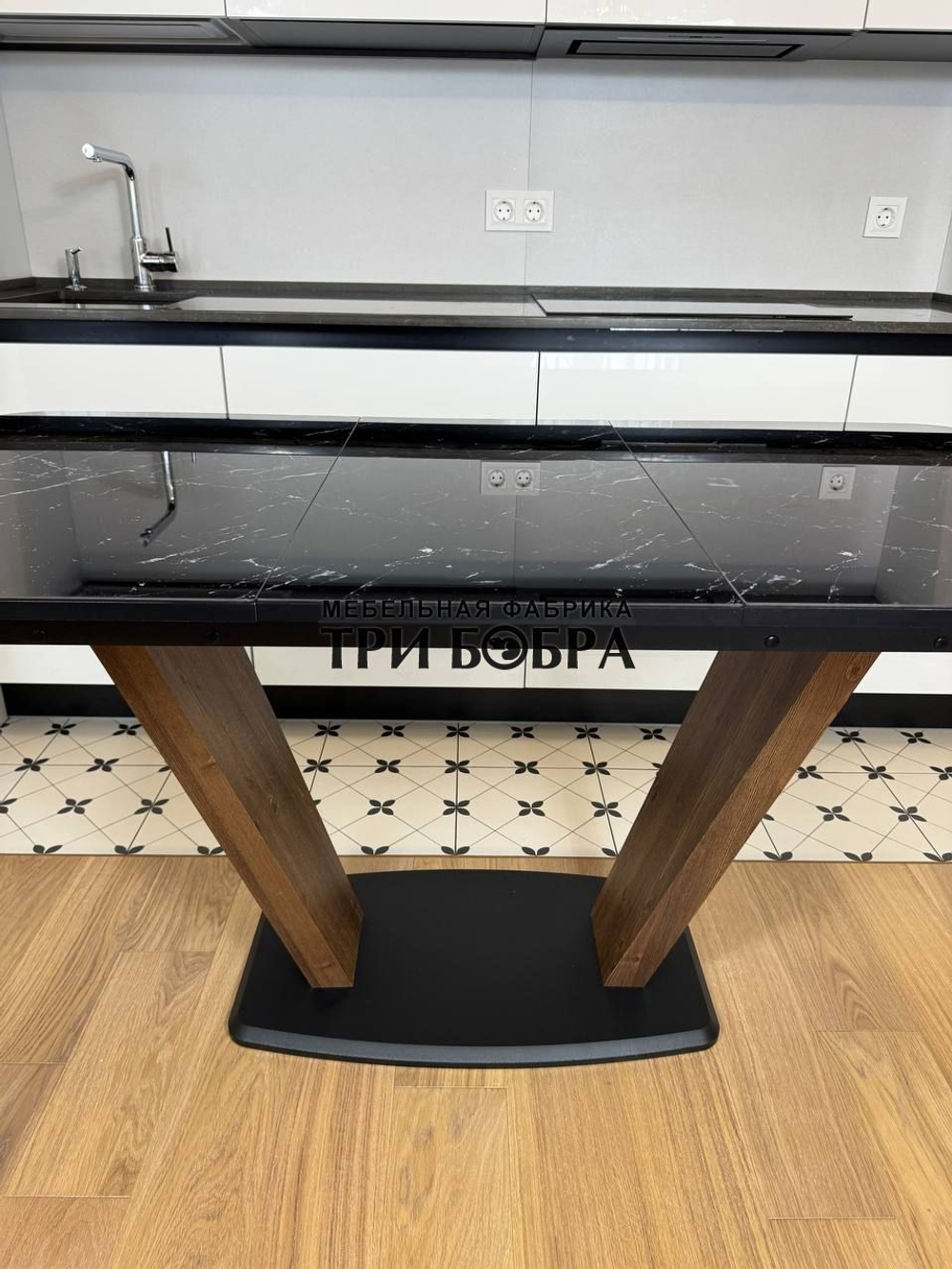 Кухонный раздвижной стол "Прадо", черный мрамор
