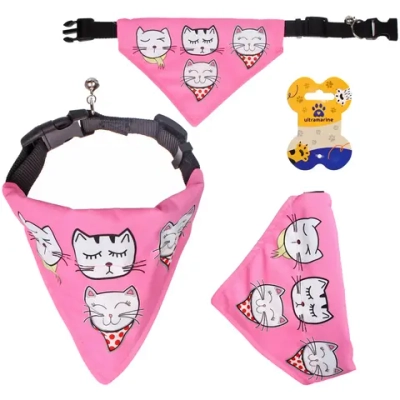 Ошейник с банданой и колокольчиком для кошек и собак мелких пород «Стильный БРО», цвет розовый, рM, 20*13,5 (лейбл)