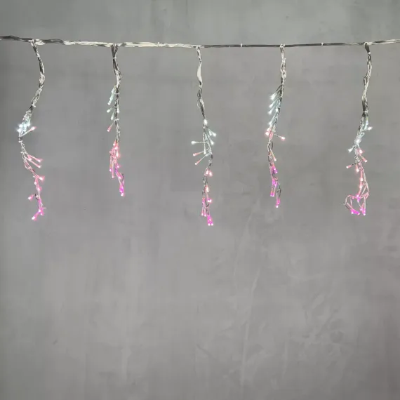 Светодиодная бахрома с эффектом бегущий огонь 1.75*0.4м., 24V, 160 LED ламп бело - розового цвета, прозрачный провод, Beauty Led (ESI160-SH10-1WP)