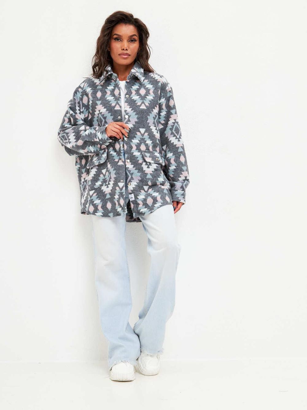 Рубашка Kefirmaykifer оверсайз Этно розово-голубая