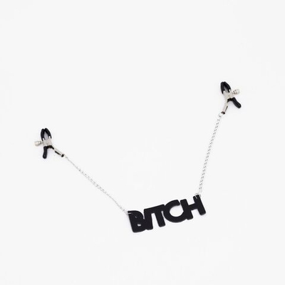 Зажимы на соски с кожаной подвеской Bitch