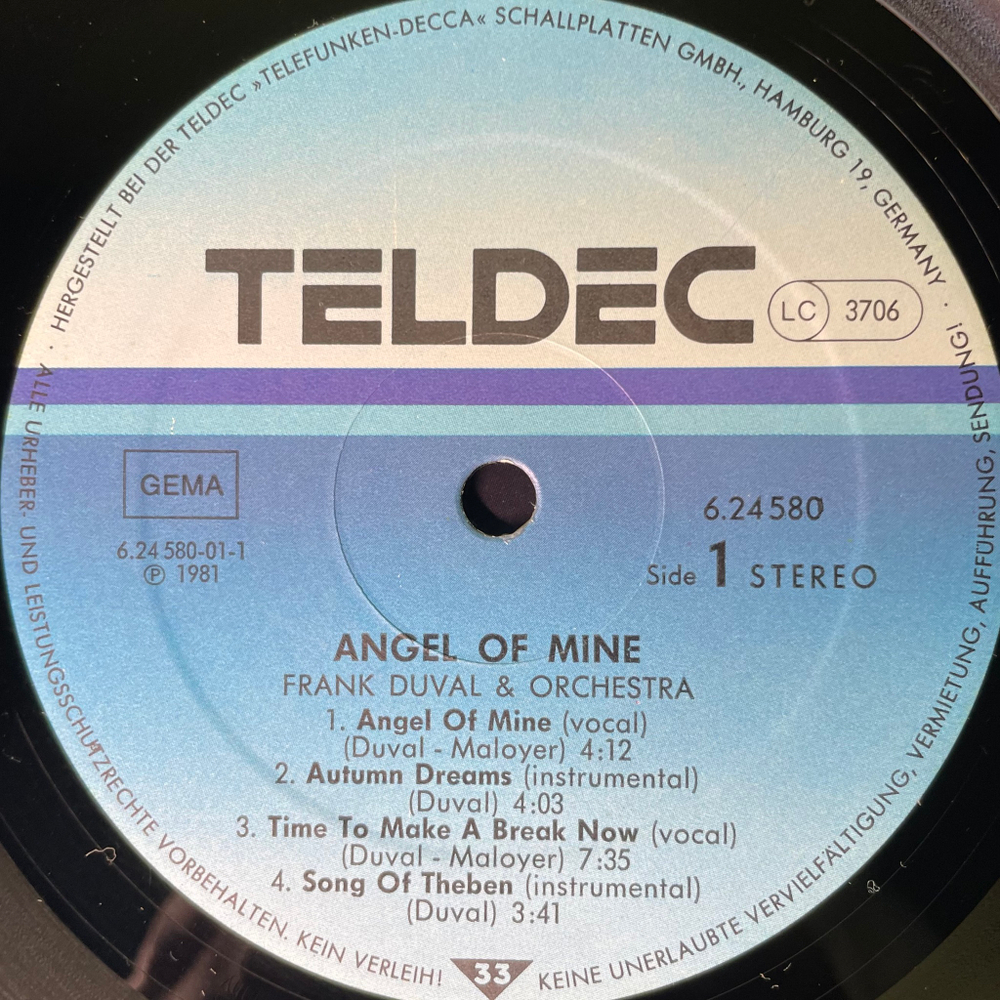 Frank Duval & Orchestra ‎– Angel Of Mine (Германия 1981г.)