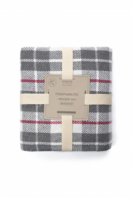 Покрывало DeNASTIA клетка 150x200 хб100% серый/белый Индия