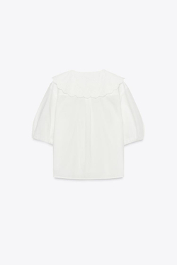 ZARA РУБАШКА С КРУГЛЫМ ВОРОТНИКОМ И ВЫШИВКОЙ, БЕЛЫЙ