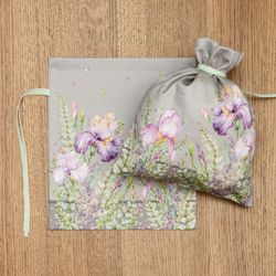 НАБОР МЕШОЧКОВ ИЗ 2-Х ШТ "ИРИСЫ" 23Х25СМ,100%ХЛОПОК,СЕРЫЙ ,ТВИЛ,ПРОПИТКА