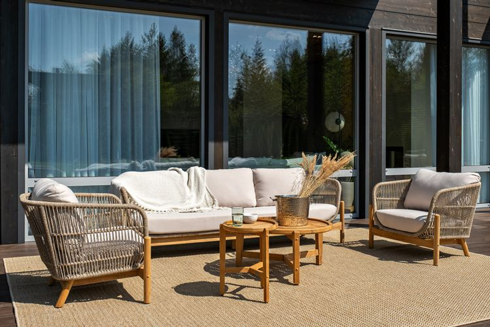 Диванная группа из тика Joygarden ТАЛАРА со столами АСПЕН, Natural Teak, бежевый