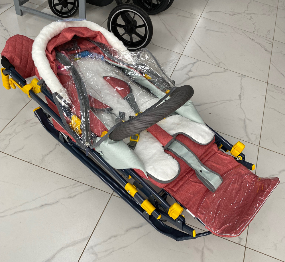 Коляска комбинированная (санки - коляска) «Ника Детям 7-7» джинс красный (арт. НД7-7/2)