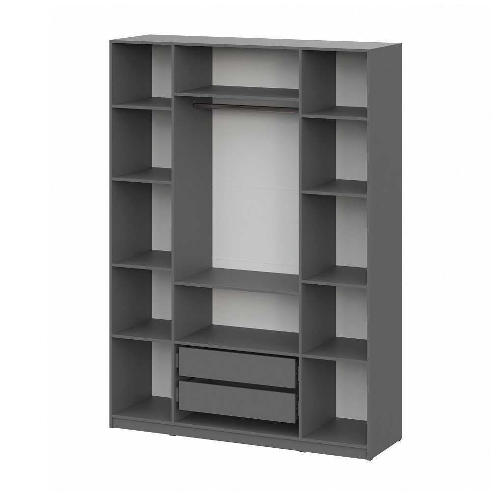 Шкаф распашной с наполнением (11 полок + 2 ящика + штанга) ШК 5 (1600), Графит