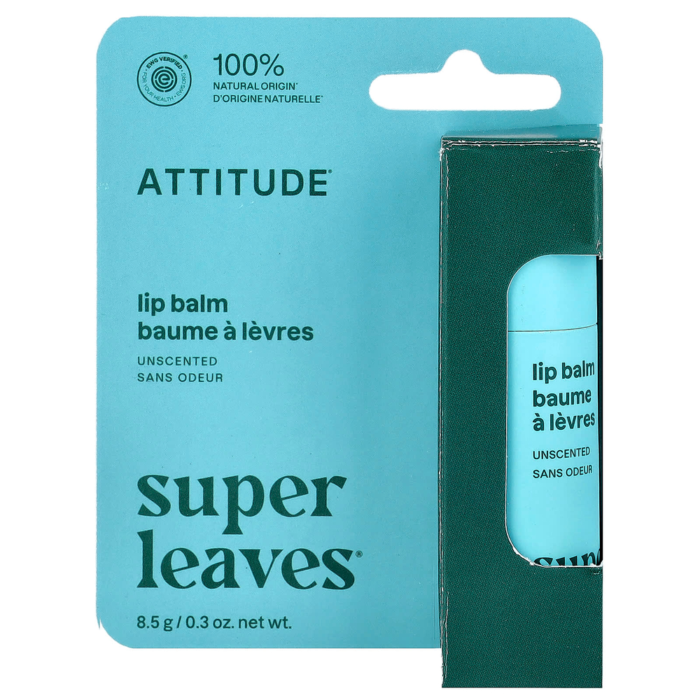 ATTITUDE, Super Leaves®, бальзам для губ, без отдушки, 8,5 г (0,3 унции)