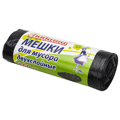 Мешки для мусора 190 л черные в рулоне 10 шт., ПВД 23 мкм, 90х120 см, ЛЮБАША "эконом ПЛЮС", 607681