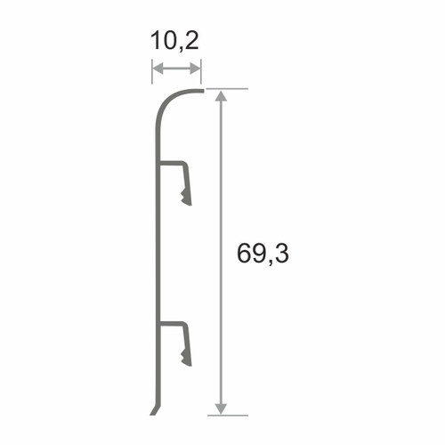 Плинтус алюминиевый с кабель канал 70 мм ПЛ-70 серебро матовое 3000 мм