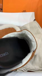Мюли Hermes Go Mule женские замшевые с мехом в темно-коричневом цвете