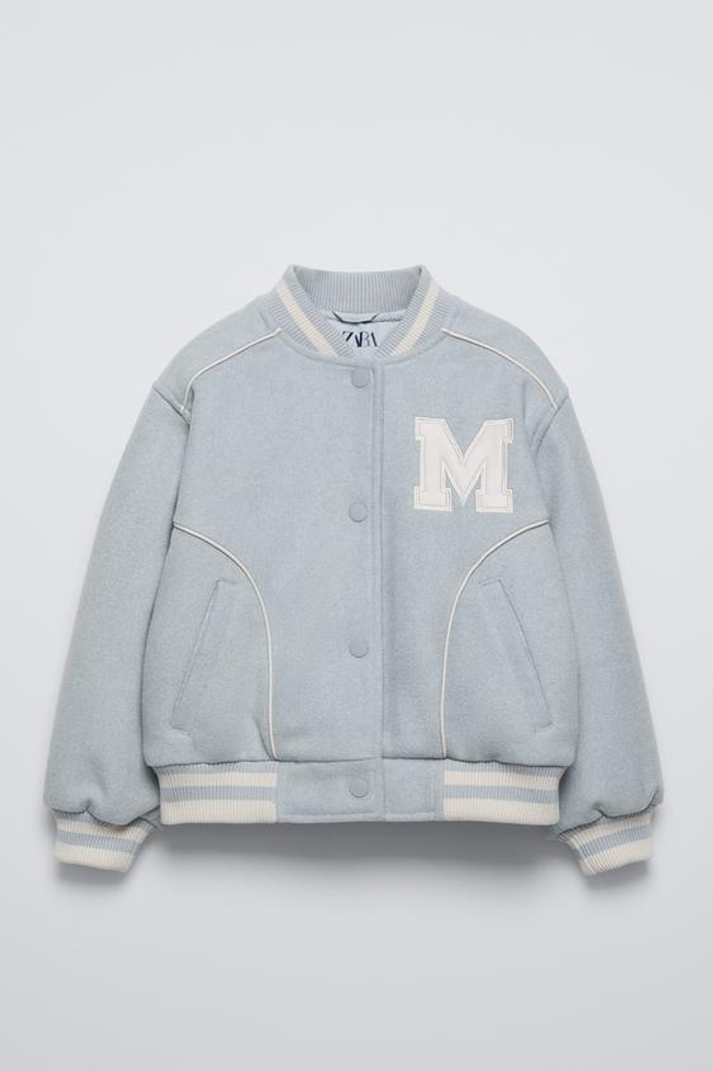 ZARA СТЕГАНАЯ КУРТКА-БОМБЕР В СТИЛЕ ПРЕППИ, НЕБЕСНО-ГОЛУБОЙ