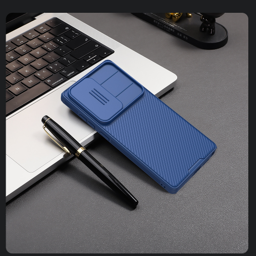 Чехол синего цвета с защитной шторкой для камеры от Nillkin на Samsung Galaxy S25 Ultra, серия CamShield Pro Case