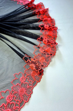 Вышивка на сетке черная/оранжево-розовая левая К572