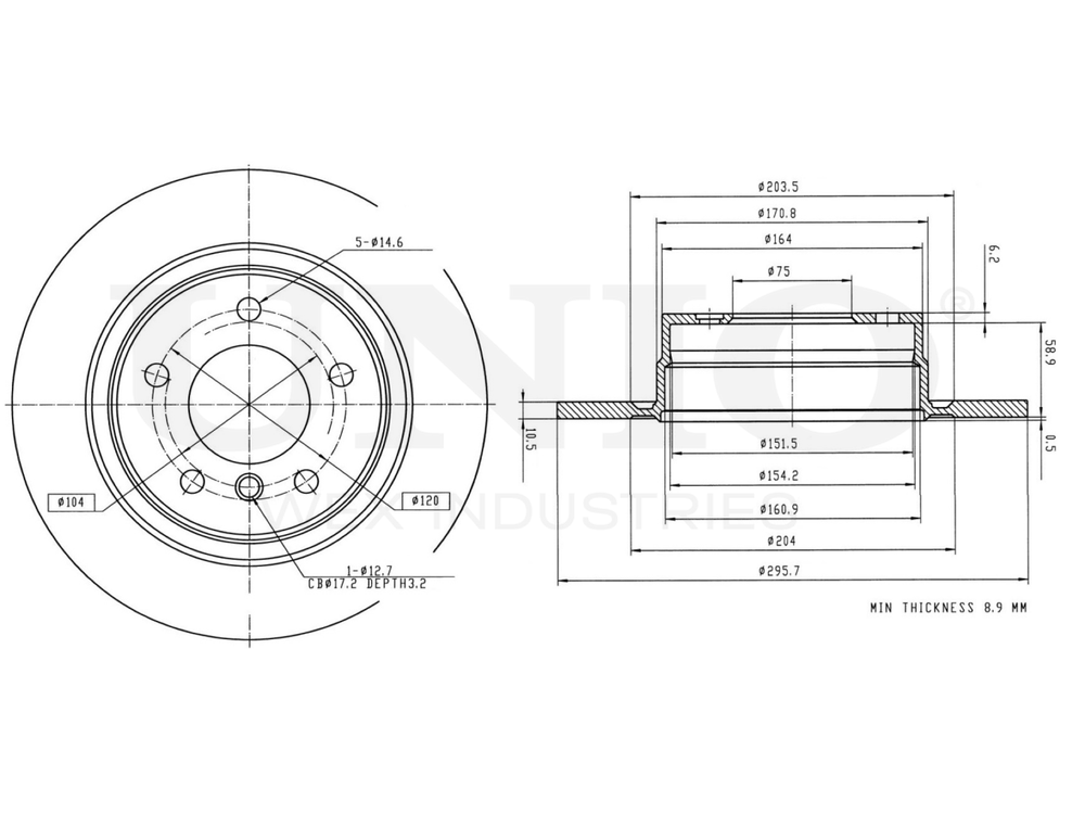 Диск тормозной задний UNIO BRD-20408