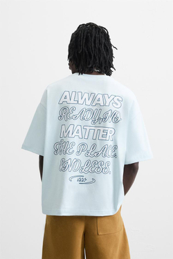 ZARA ФУТБОЛКА С НАДПИСЬЮ, НЕБЕСНО-ГОЛУБОЙ