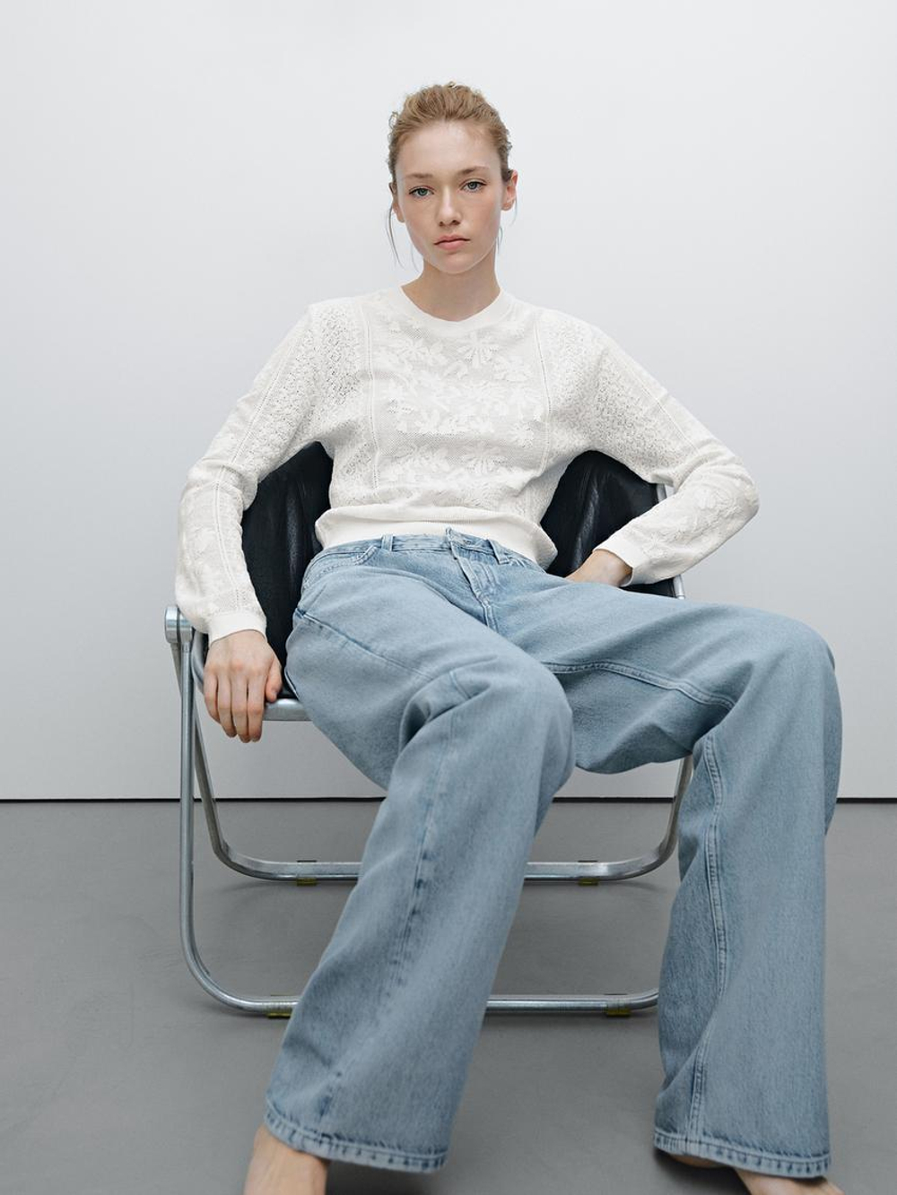 Massimo Dutti Свитер с длинными рукавами, натуральный, кремовый