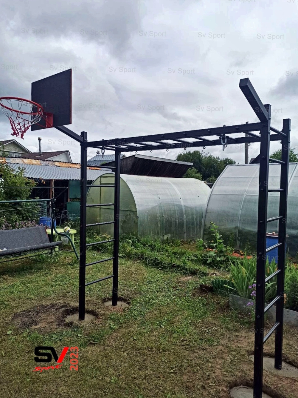 Монтаж уличной шведской стенки Sv Sport Рукоход (4 вертикальных столба)