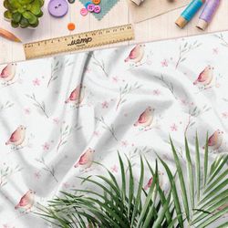 Ткань флис акварельные птички и веточки
