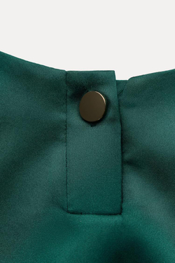 ZARA АТЛАСНЫЙ ТОП ОБЪЕМНОГО КРОЯ, БУТЫЛОЧНО-ЗЕЛЕНЫЙ