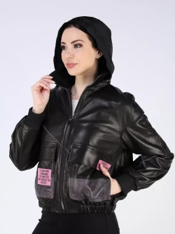 Кожаная куртка демисезонная с капюшоном