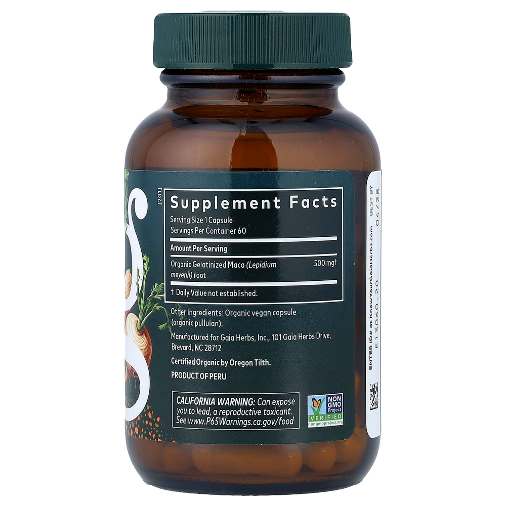 Gaia Herbs, корень маки, 60 веганских капсул (500 мг в 1 капсуле)
