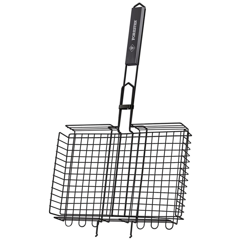 Решетка барбекю 380х260 мм, Forester, нержавеющая сталь, антипригарное покрытие, рукоятка дерево, объемная, BQ-NS03