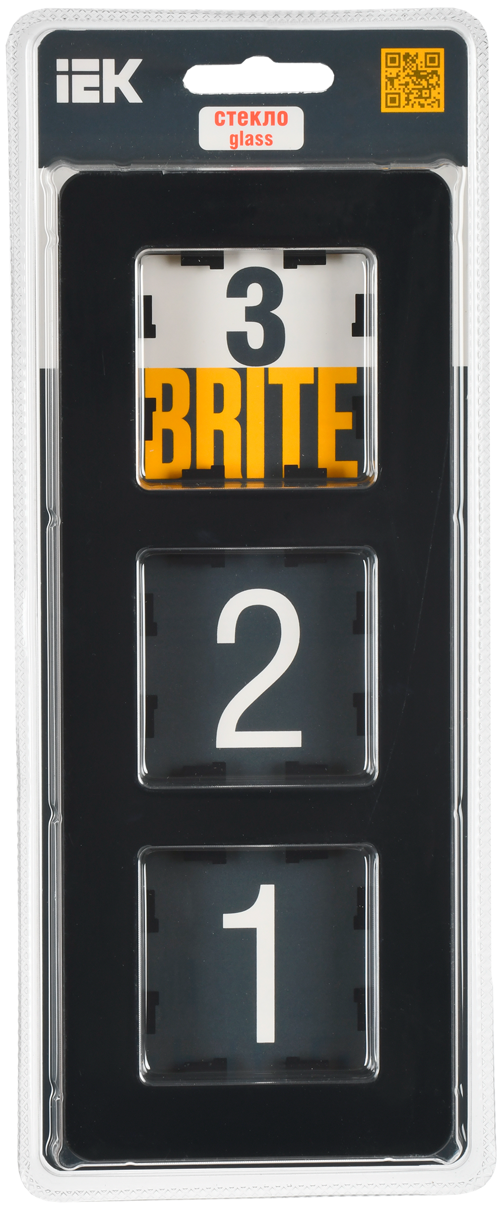 BRITE Рамка 3-местная РУ-3-2-Бр стекло черный RE IEK