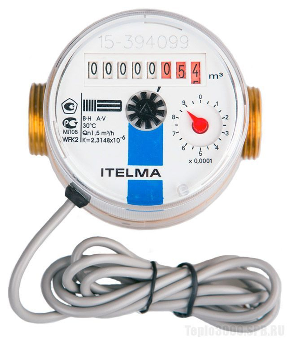 Комплект счётчиков для горячей и холодной воды Itelma WFK24.D080 и WFW24.D080 импульсные с дистанционным считыванием сигнала (Геркон)+КМЧ с обратным клапаном, L-80 Ду-15 1/2"