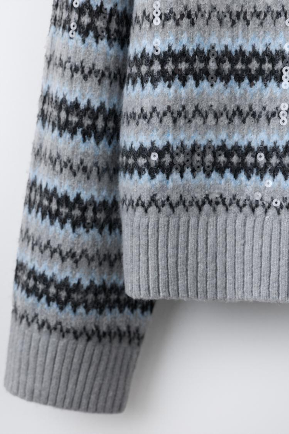 ZARA ЖАККАРДОВЫЙ СВИТЕР С ПАЙЕТКАМИ, ПОЛОСКИ