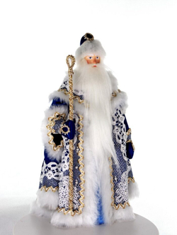 Фарфоровая кукла коллекционная Дед Мороз в кружевной шубе. Новогодняя игрушка под ёлку ручной работы