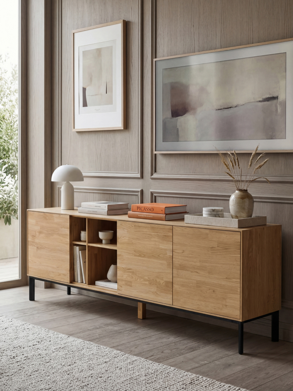 Комод деревянный Виби 200х42х71 см из массива дуба, тумба под телевизор на металлических ножках в стиле лофт