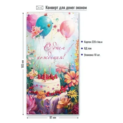 Конверт для денег Эконом. С днем рождения. Милое настроение