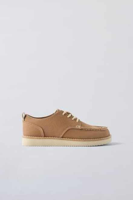 ZARA КОЖАНЫЕ ТУФЛИ-БЛЮХЕРЫ, КОРИЧНЕВЫЙ