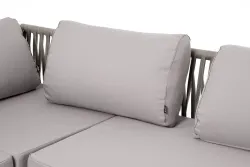 "Касабланка" диван модульный плетеный из роупа, каркас алюминий, роуп серо-коричневый 23мм, ткань бежевая 052