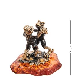 Народные промыслы AM-3025 Фигурка «Лягушки Вечеринка» (латунь, янтарь)