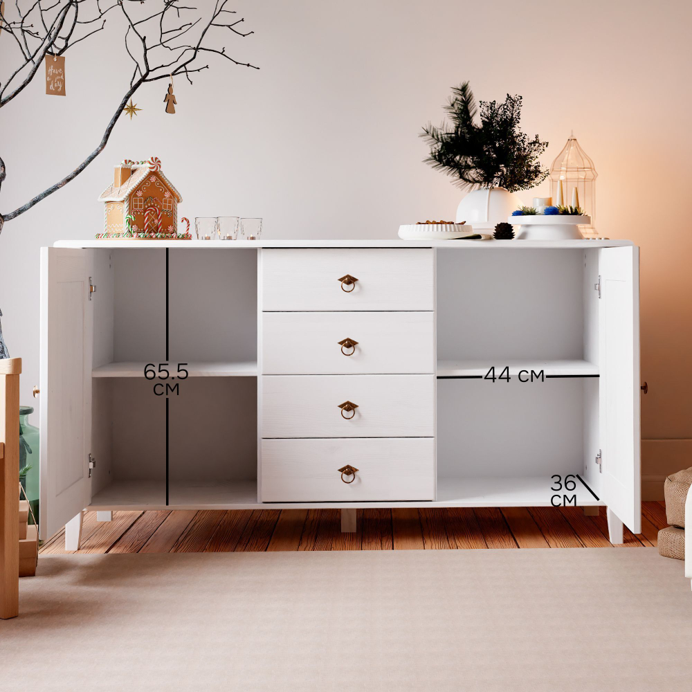 Dipriz Тумба в прихожую Боцен из сосны, 4 ящ. 2 дв., белая