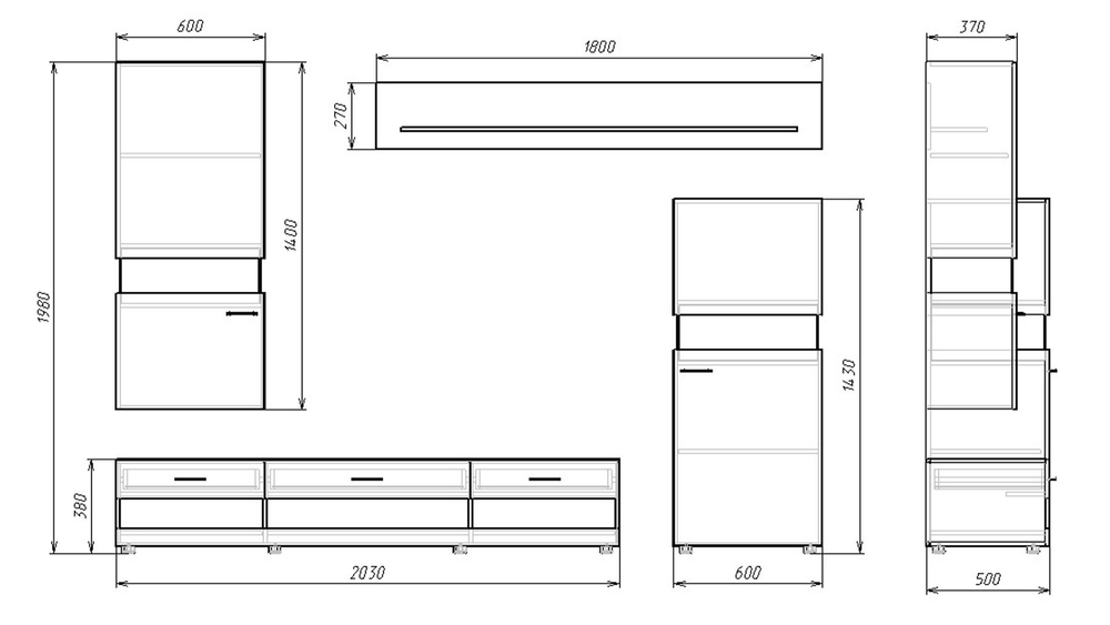 Гостиная Неворк Венге 0854 BS / Дуб Винтаж Оксид 5194 SN 313*50*198 см,    Фиеста