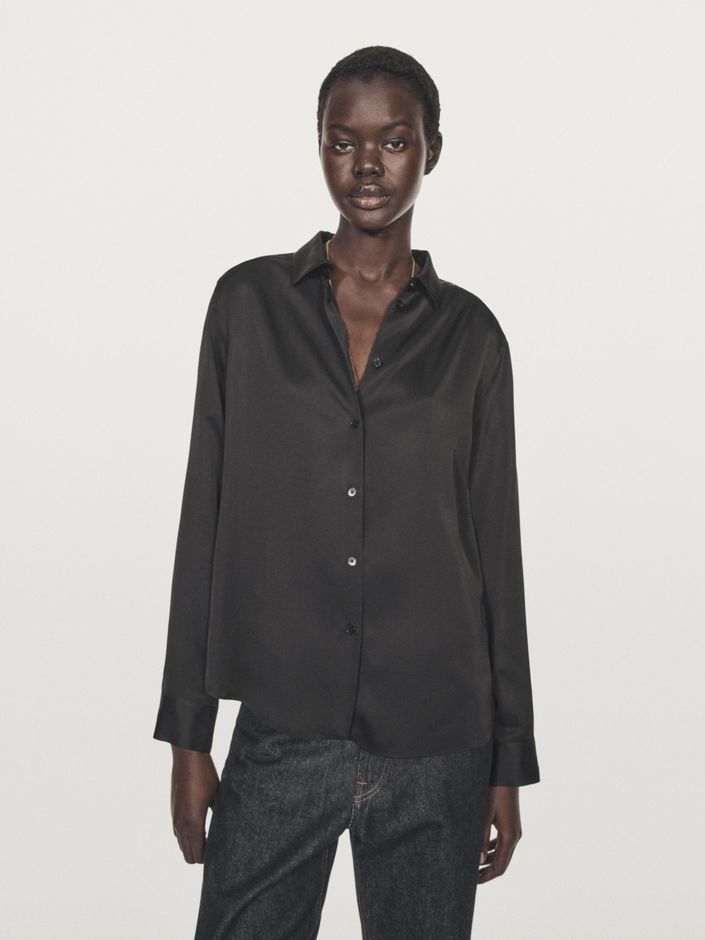 Massimo Dutti Струящаяся атласная рубашка, черный