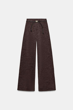 ZARA БРЮКИ-ПИКЕ С ПОЯСОМ, ТЕМНО-КОРИЧНЕВЫЙ