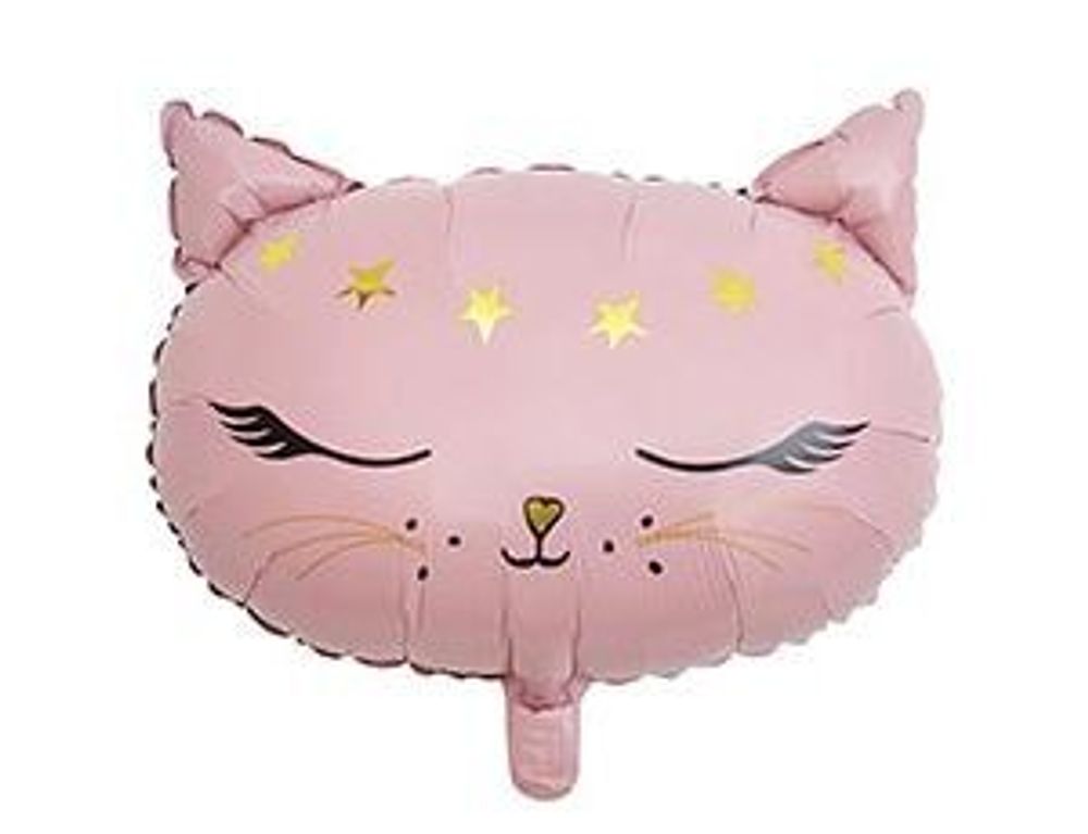 Шар (19''/48 см) Фигура, Голова, Кошка розовая