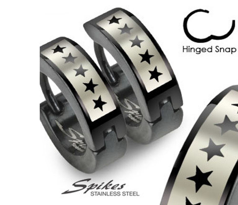 SSE-013 Мужские серьги черного цвета со звездами, ювелирная сталь, «Spikes»