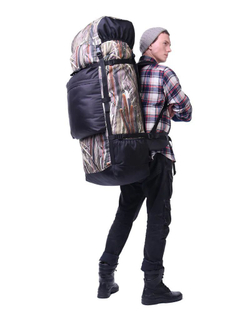 Рюкзак туристический Prival Михалыч 90л, чёрный + камуфляж Камыш