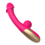 Розовый изогнутый вибромассажер 20,4см с имитацией мошонки I-Moon Whale P MY-236