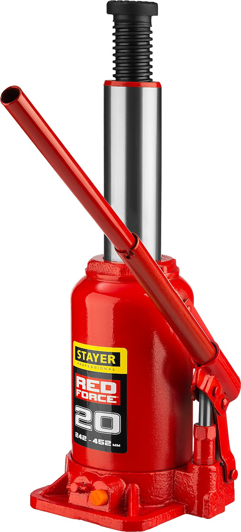 STAYER RED FORCE, 20 т, 242 - 452 мм, бутылочный гидравлический домкрат, Professional (43160-20)